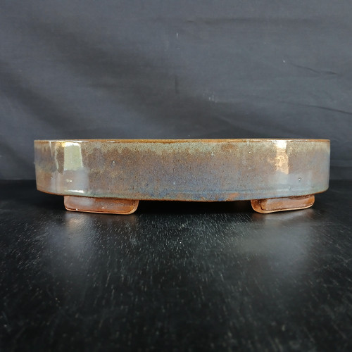 12 inch oval Yixing bonsai pot in a complex earthy toned glaze, No. 2532g