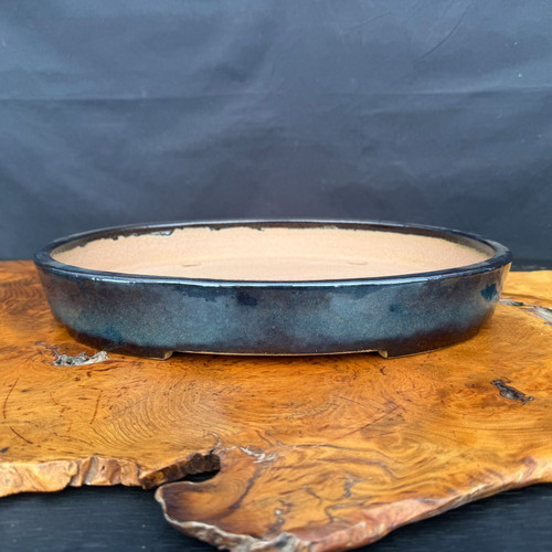 14.5 inch Yamafusa blue black oval Tokoname bonsai pot front view
