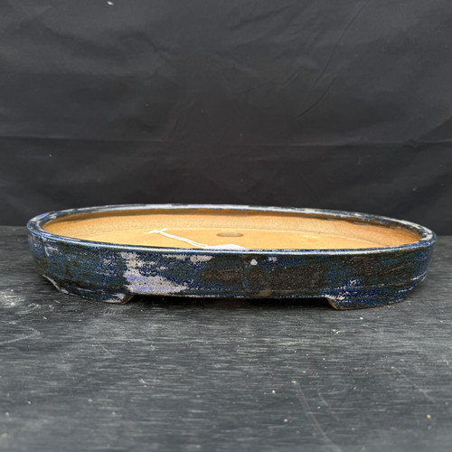 15.75-Inch Blue Glazed Oval Handmade Jack Hoover Pot (No. 651)