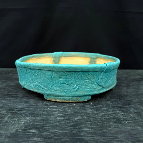 9" Seafoam Textured Round John Fazzino Bonsai Pot with Wrapped Rim (No. 057)