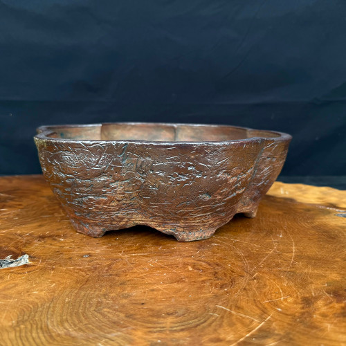 11 inch mokko wood fired handmade bonsai pot by Bruce Lenore, No. 158