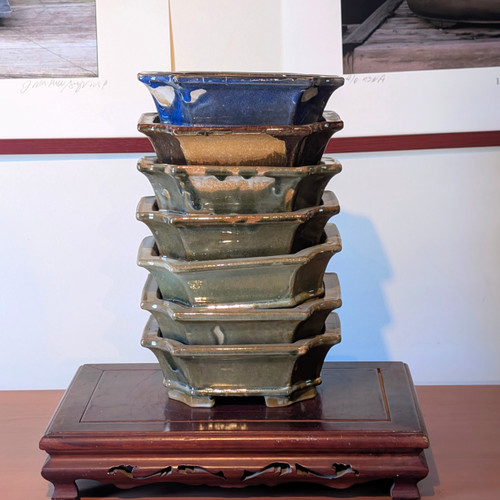 Multiple colored glazed bonsai pots