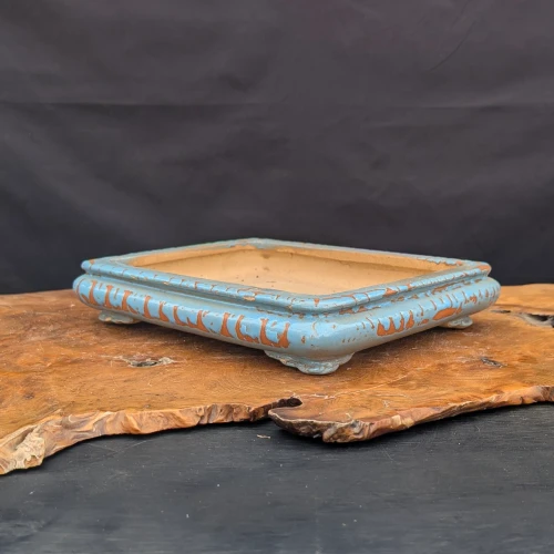 12-Inch Shallow Glazed Rectangle Yixing Ceramic Bonsai Pot Angled View