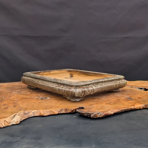 12-Inch Shallow Glazed Rectangle Yixing Ceramic Bonsai Pot Angled View