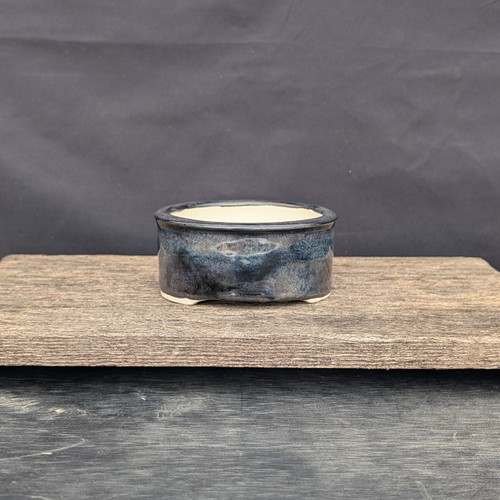 5 inch Andy Arnault deep round bonsai pot, deep blue glaze, No. 743