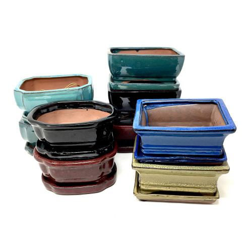7” Glazed Ceramic Bonsai Pot & Matching Tray