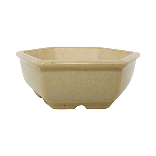 5 inch hexagonal cream glazed shohin Yixing bonsai pot, YX848