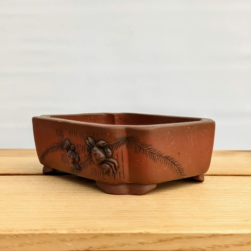 5 inch rectangular unglazed Yixing bonsai pot in reddish brown clay, No. 869
