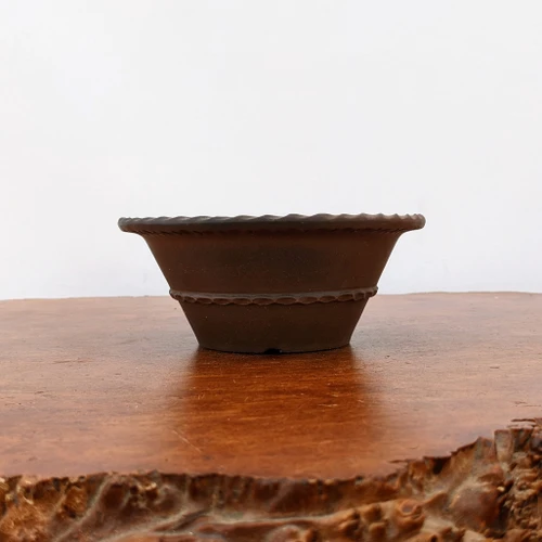 6 inch round unglazed Yixing bonsai pot in matte deep chocolate brown
