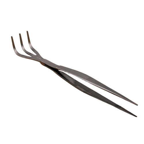Tinyroots two in one bonsai root rake and tweezers in dark charcoal finished metal