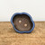 Top-down tilted view of the blue glazed bonsai pot's rim