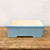 Elevated front view of the light blue glazed rectangular bonsai pot