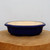 10 inch four-lobed Yixing bonsai pot in glossy cobalt blue with a cream interior