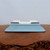 Underside of the rectangular light blue glazed bonsai pot