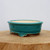 8 inch shallow oval Yixing bonsai pot in a teal green crackle glaze
