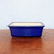 Front view of the rectangular deep cobalt blue glazed bonsai pot