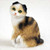 A miniature hand-painted figurine of a Tortoise and White Scottish Fold cat. The small decorative cat is shown in a seated pose with its head tilted slightly upward, highlighting its breed-specific folded ears and bright green eyes. Its coat features a white face and chest with realistic patches of ginger and black fur. This charming figurine is designed as a bonsai accessory or fairy garden decoration.