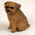 A detailed, miniature Norfolk Terrier bonsai tree figurine, meticulously crafted to serve as a charming accessory for indoor gardens. The small brown dog is depicted in a seated position, looking forward with a playful expression. Its body features a deeply textured, scruffy coat in shades of earthy brown, realistically mimicking the wiry fur of a true Norfolk Terrier. The figurine has small, dark, glistening eyes, a tiny black nose, and a small pink tongue peeking out from its mouth. Its signature V-shaped ears are folded neatly forward. This durable resin figurine is designed to add a touch of personality and life when placed at the base of a bonsai tree, within a succulent arrangement, or as part of a miniature fairy garden display. The dog sits on a plain, light-colored background that emphasizes its intricate, handcrafted details.