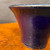 Close view of Shuho blue glazed flared round bonsai pot showing glaze detail