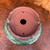 Bottom view of Shuho handmade bonsai pot showing base, feet, drainage hole, and artist chop
