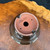 Bottom view of Shuho handmade brown glazed bonsai pot showing base, feet, drainage hole, and artist chop