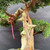 Detailed lower trunk view of the mature Kishu Shimpaku Juniper showing large deadwood features, live vein movement, moss near the soil surface, coarse bonsai soil, and fertilizer basket.