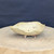 5 inch cream glazed freeform bonsai pot handmade by Bruce Lenore, turned view on the stand, No. 177