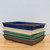 17-18" rectangular glazed Japanese bonsai pots stacked at an angle in blue, cream, green and brown