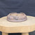 8 inch Paul Olson round bonsai pot, unglazed clay with carved brushwork, No. 621, underside