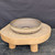 10 inch Paul Olson shallow round bonsai pot, speckled cream glaze, No. 635, angled view