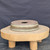 10 inch Paul Olson shallow round bonsai pot, khaki green glaze with textured band, No. 637, underside