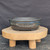 12 inch Paul Olson deep round bonsai pot, dark glaze with blue streaks, No. 639