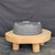 11 inch Paul Olson round bonsai pot, unglazed grey clay with impressed band, No. 640, underside