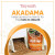 An advertisement for Tinyroots brand Akadama bonsai soil aggregate. At the top, the Tinyroots logo is in red above the word "AKADAMA" in large, bold orange letters. A caption below reads, "helps spread nutrients for the roots to absorb." The central image, framed by a broad orange arc, shows a white ceramic bonsai pot tipped on its side, spilling a pile of uniform, reddish-brown clay granules onto a wooden surface. Beside the spilled soil stands a bag of Tinyroots Akadama, which is labeled as "100% Double-Sifted Hard Akadama." The packaging emphasizes that the soil is premixed and ready to use, designed to promote healthy root growth through excellent water retention, nutrient distribution, and free drainage. The background is white with faint, decorative orange leaf silhouettes.