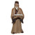 A detailed ceramic Chinese mudman figurine, depicted as a standing scholar reading a book. This traditional bonsai accessory features an elderly man with a prominent white beard and matching bushy eyebrows, his face serene in contemplation. He wears a classic long tan-colored robe, accented with dark brown glazed trim on the wide sleeves, his shoes, and his headpiece. The figure holds an open white scroll or book in both hands at chest level, symbolizing wisdom and study. The unglazed clay body of the figurine has a fine, speckled texture, typical of authentic mudman craftsmanship, and is presented against a clean white background.