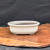 Side profile of the cream oval glazed pot on a natural wood slab