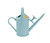 A light blue Haws 2-pint indoor watering can designed for bonsai and delicate houseplant care, shown against a solid white background. The pale turquoise watering can features a classic design with a long, straight spout for precision watering. It has two handles for balanced pouring: a large curved handle at the back and an arched handle across the top. The cylindrical body is decorated with an embossed diamond lattice pattern featuring the Haws leaf logo in the center. A removable gold-colored brass rose attachment, which creates a fine spray, is conveniently stored on a small peg located on the body near the spout. A circular gold medallion is also visible on the upper part of the can, signifying the Haws brand quality. This lightweight and stylish tool is ideal for controlled watering in small-scale indoor gardening.