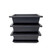 A vertical stack of three 8-inch rectangular bonsai training pots made of matte black plastic. Each pot features a wide, sturdy rim and sits atop its own matching black plastic drip tray or saucer. The stack is neatly arranged against a solid white background, emphasizing the uniform size and functional design of the containers. These Tokoname-style grow pots are specifically designed for the initial stages of bonsai training, providing a practical and durable environment for healthy root development. The topmost pot's interior is visible, showcasing the depth and solid construction of these plastic training pots.