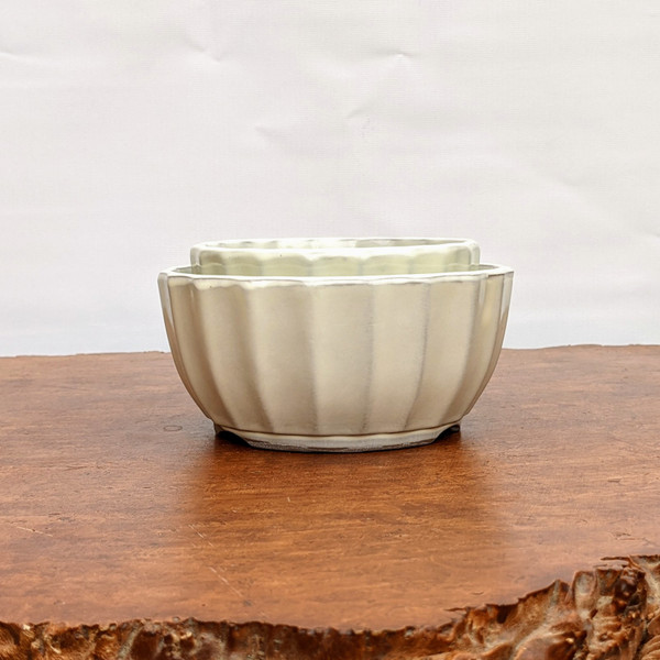 Cream (round) Glazed Bonsai Pot (No. 04-28)