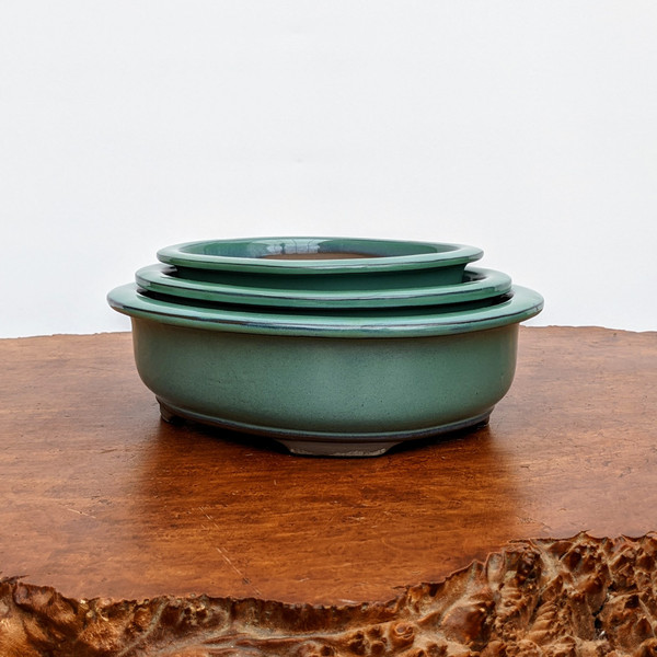 Green (oval) Glazed Bonsai Pot (7-11")