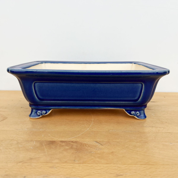 10.5-Inch Blue Glazed Rectangle Yixing Ceramic Bonsai Pot (No. 2507b)