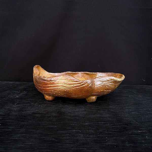 6-Inch Handmade Wood Fired Ceramic Bonsai Pot by Artist Bruce Lenore (No. 96)