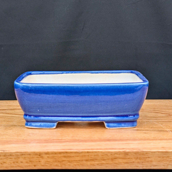 7-Inch Blue Glazed Rectangle Yixing Ceramic Bonsai Pot (No. 2506e)