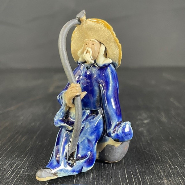 Chinese Figurine - Man with a Staff in a Blue Coat (F-029)