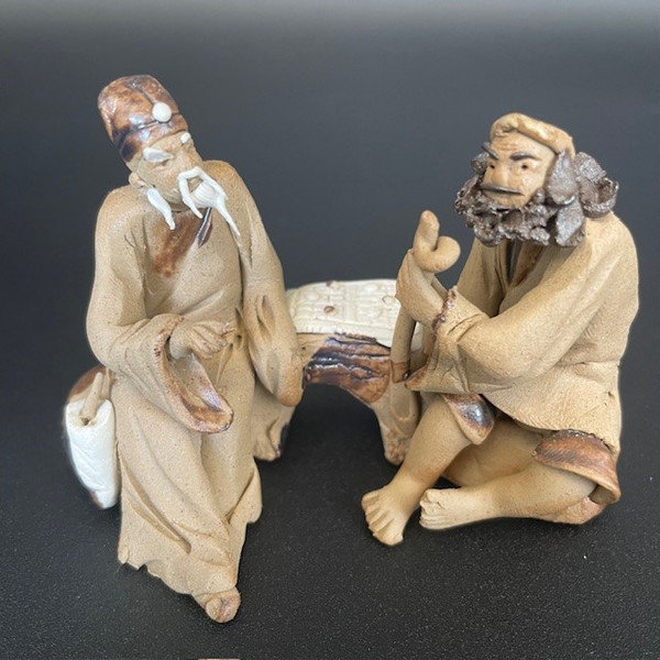 Chinese Figurine - Two Wise Men Sitting playing checkers - large (F-079)