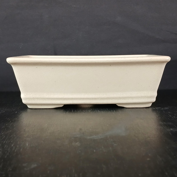7-Inch Glazed Cream Rectangle Yixing Ceramic Bonsai Pot (No. 2514b)