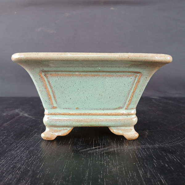 5" Green Glazed Square Yixing Bonsai Pot (No. 1841a)