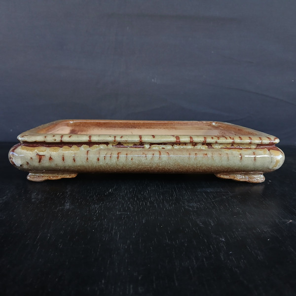 12-Inch Shallow Glazed Rectangle Yixing Ceramic Bonsai Pot (No. 2534g)