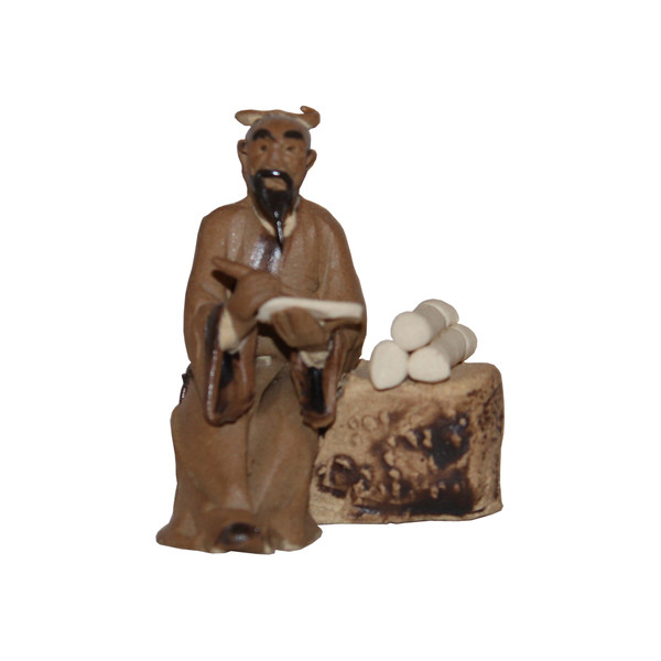 Chinese Figurine - Man Sitting on Rock Writing (F-064)