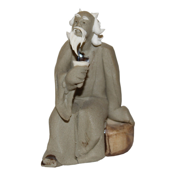 Chinese Figurine - Mudman Sitting Holding Shell (F-090) Chinese Figurine - Mudman Sitting Holding Shell (F-090)